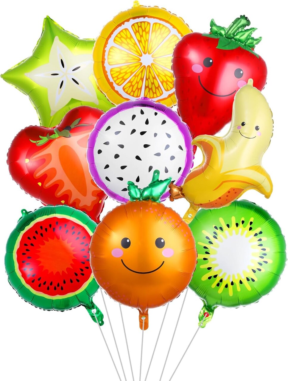 18 Pics Fruit Balloons, Fruit Party Decorations with Ribbon and Straw, Fruit Aluminum Foil Balloons Tutti Frutti Party Decorations Tropical Fruit